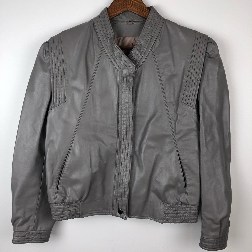 WINLIT Vintage Gray Women's Leather Jacket